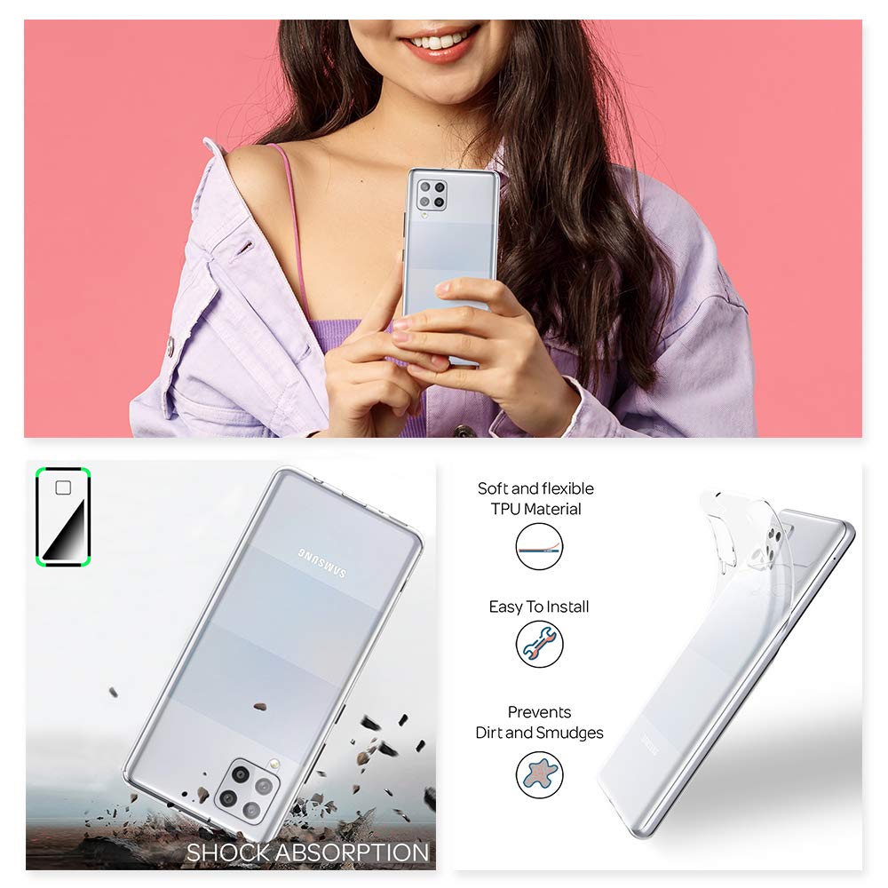 NALIA Klare Handyhülle kompatibel mit Samsung Galaxy A42 5G Hülle, Transparente Silikon Schutzhülle Clear Case Soft Phone Cover, Dünne Durchsichtige Handy-Tasche Ultra-Slim Bumper Etui - Transparent