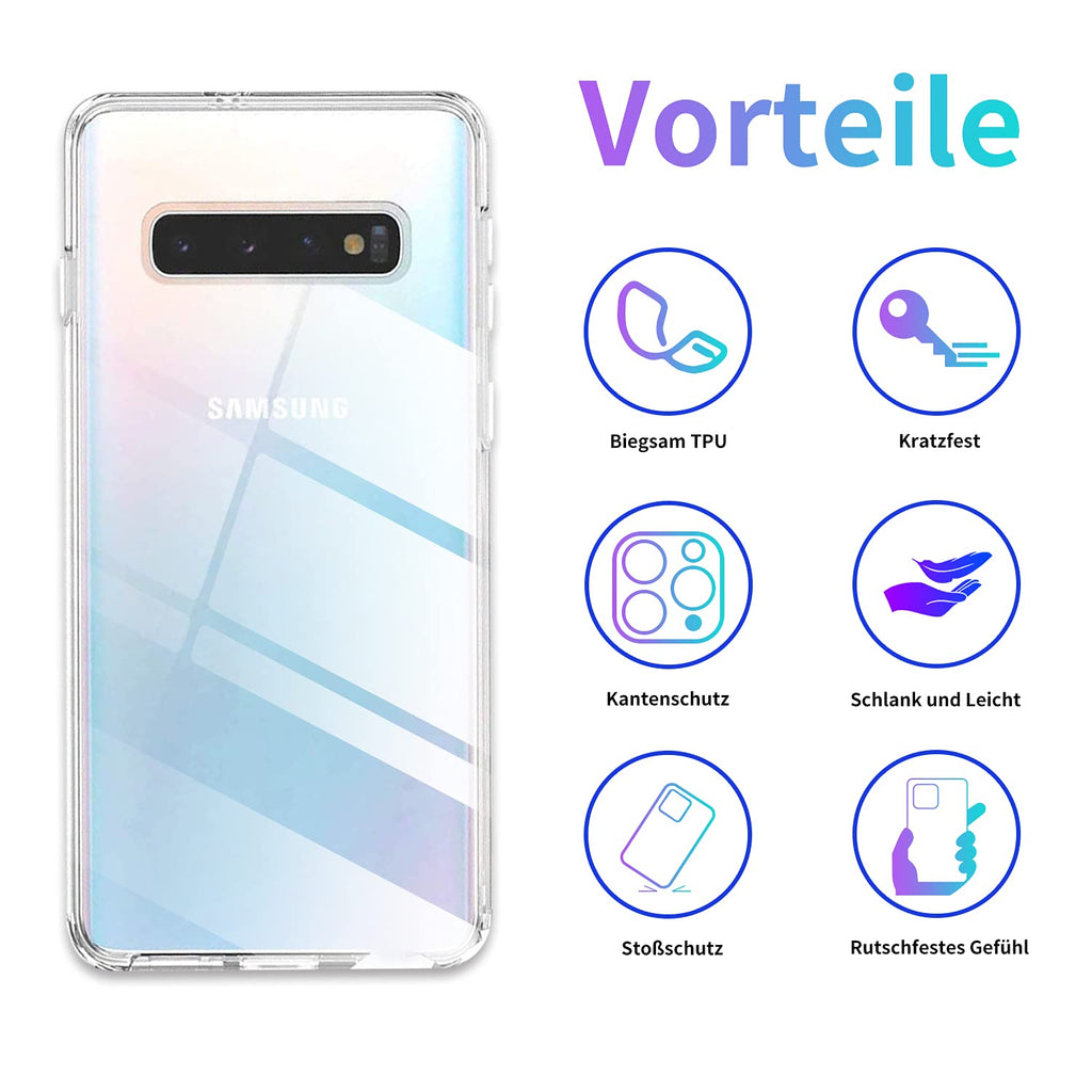 Hülle Kompatibel mit Samsung Galaxy S10, Stoßfest Schützend TPU Ultradünne Klar Silikonhülle, Anti-Rutsch-Handyhülle, Kratzfeste Schutzhülle für Samsung Galaxy S10 - Transparent
