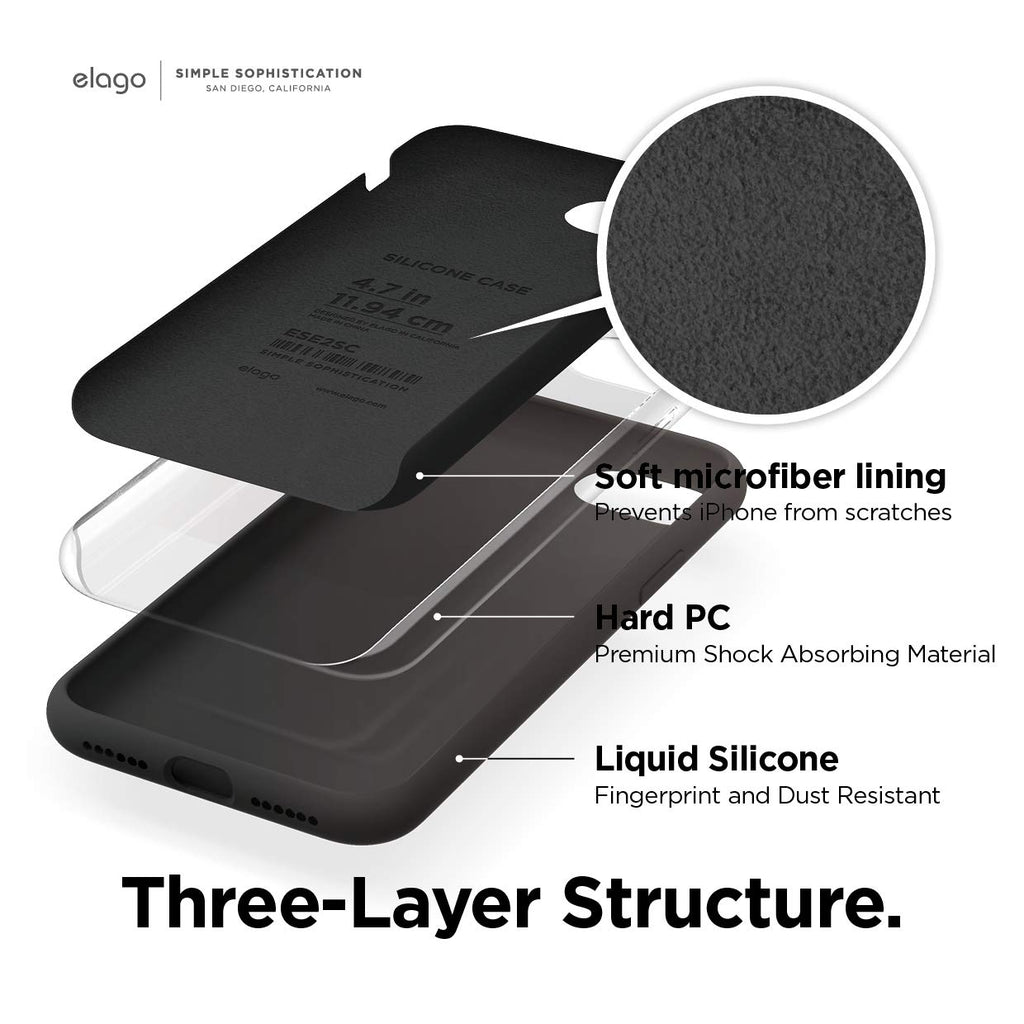 elago Liquid Silicone Case Kompatibel mit iPhone SE 2020 Hülle & Kompatibel mit iPhone 8 Hülle & Kompatibel mit iPhone 7 Hülle, Rundumschutz Handyhülle, Schutzhülle mit 3-Layer Struktur (Schwarz)