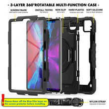 Laden Sie das Bild in den Galerie-Viewer, FSCOVER Hülle für iPad Pro 12,9 Zoll (5.Gen 2021/4. Generation 2020) 3 Layer Stoßfeste Robuste Schutzhülle für ipad 2021/2020 360 Drehbar Ständer Handschlaufe Schultergurt-Schwarz
