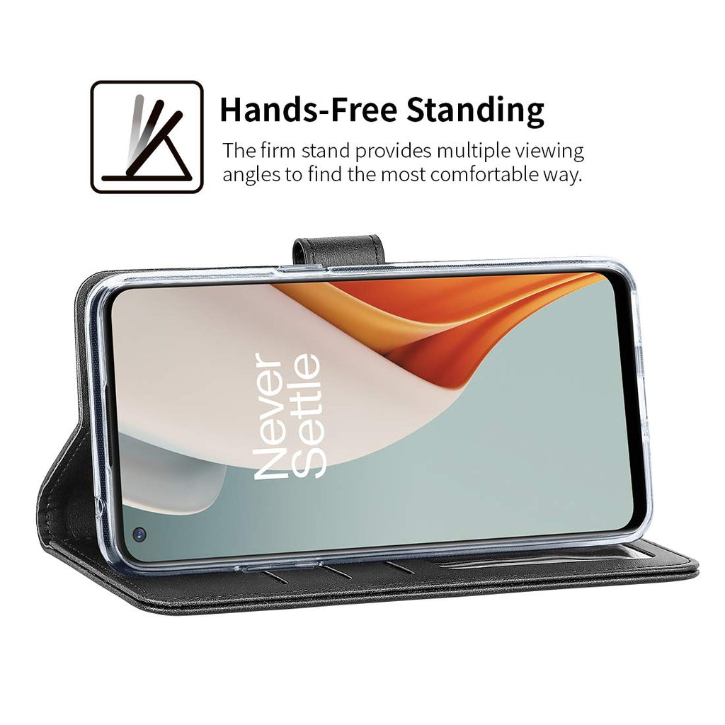 Cresee für OnePlus Nord N100 Hülle, PU Leder Handyhülle mit 3 Kartenfächer, Schutzhülle Case Tasche Magnetverschluss Flip Cover Stoßfest für Nord N100 (Schwarz)