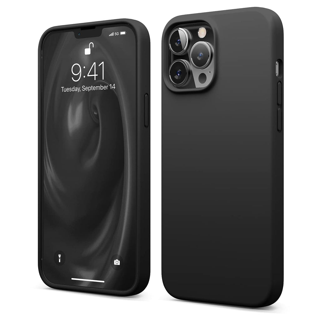 elago Liquid Silicone Case Kompatibel mit iPhone 13 Pro Max Hülle (6,7"), Hochwertiges Silikon, Rundumschutz Handyhülle : 3-Layer Struktur Schutzhülle, Kratzfestes Weiches Mikrofaserfutter (Schwarz)