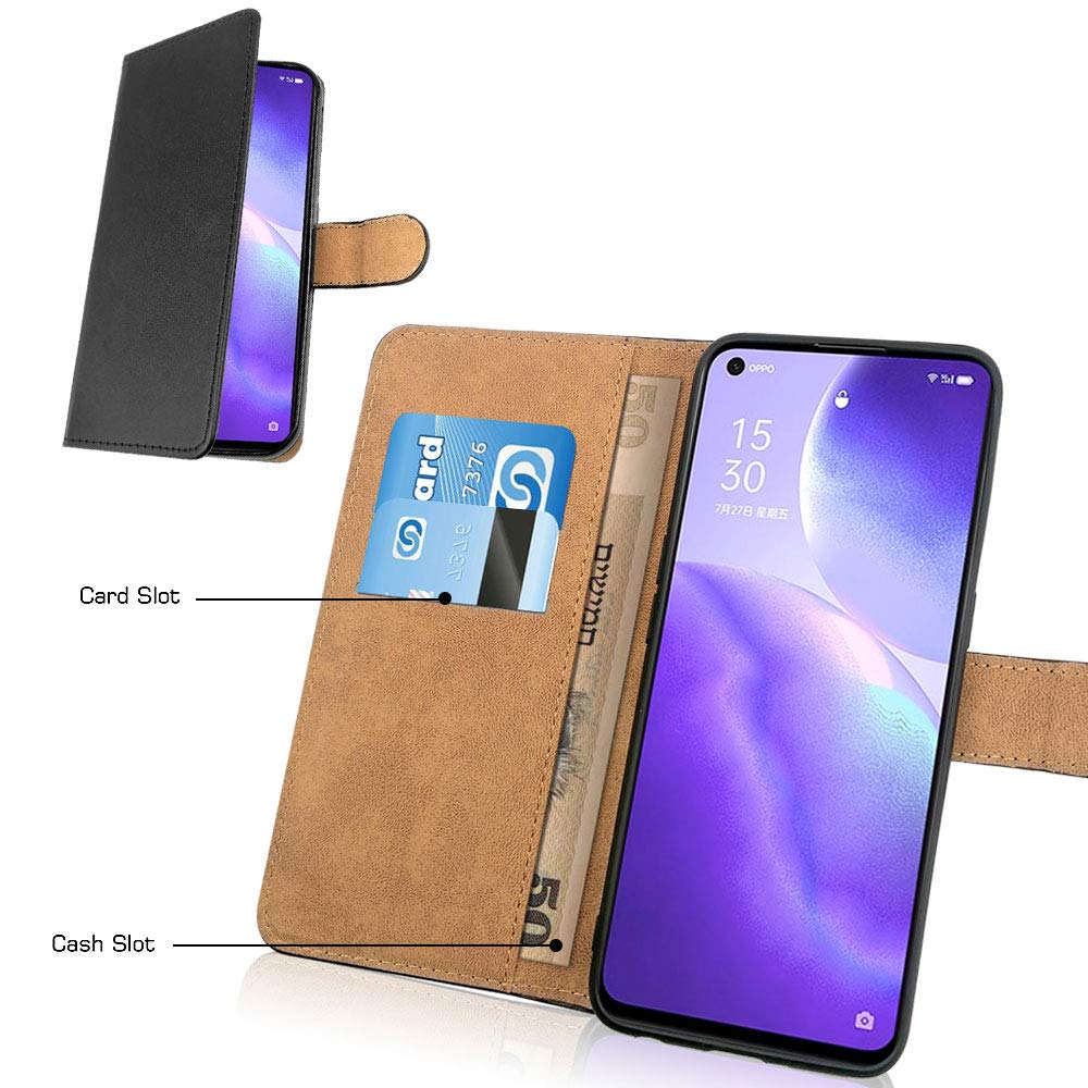 SDTEK Hülle Kompatibel mit Oppo Find X3 Lite, (Schwarz) Tasche Leder Flip Case Brieftasche Book Etui Schutzhülle Handyhülle