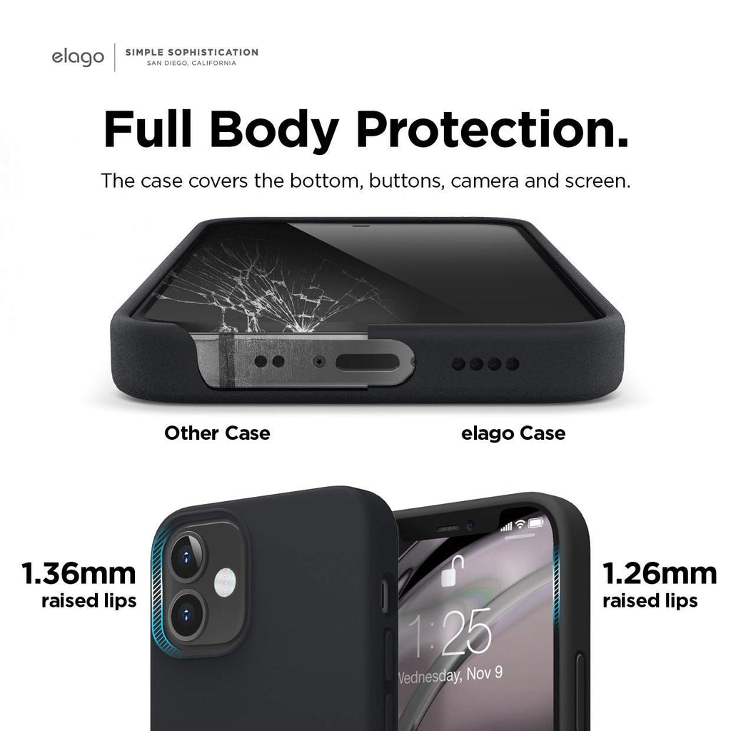 elago Liquid Silicone Case Kompatibel mit iPhone 12 Mini Hülle (5,4"), Hochwertiges Silikon, Rundumschutz Handyhülle : 3-Layer Struktur Schutzhülle (Schwarz)