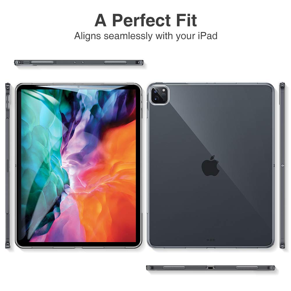ESR Hülle kompatibel mit iPad Pro 12,9” 2020, Klare TPU Rückseitenabdeckung, Unterstützt kabelloses Laden für Apple Pencil, Dünne Rebound Soft Hülle, Klar Schwarz