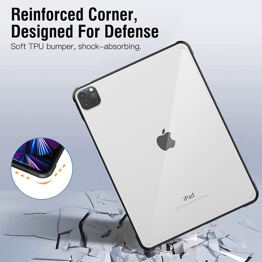 Dadanism Transparent Hülle für iPad Pro 11" 2021 (3. Generation), Schlank Stoßfest Schutzhülle mit Weich Rundum Schützend TPU Kante und Verdikte Ecken für iPad Pro 11 2021, Schwarz