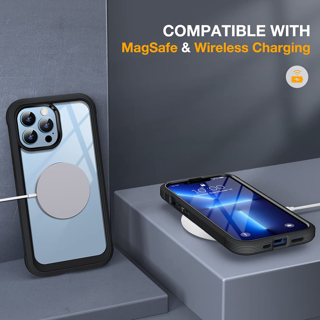 Miracase 360 Grad Hülle Kompatibel mit iPhone 13 Pro Max(6.7 Zoll), Ganzkörper Schutzhülle mit eingebauter Glas Displayschutzfolie, Stoßfeste Fullbody Handyhülle, Schwarz