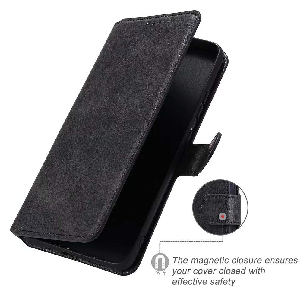 LINER Hülle für Oppo A74 5G / Oppo A54 5G, Handyhülle mit Kartenfächer Premium PU Leder Flip Case Magnetverschluss Standfunktion Stoßfest Schutzhülle für Oppo A74 5G / Oppo A54 5G - Schwarz