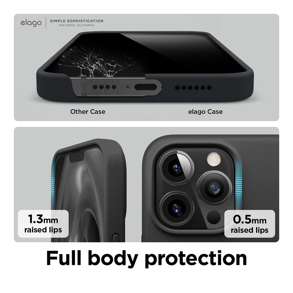 elago Liquid Silicone Case Kompatibel mit iPhone 13 Pro Max Hülle (6,7"), Hochwertiges Silikon, Rundumschutz Handyhülle : 3-Layer Struktur Schutzhülle, Kratzfestes Weiches Mikrofaserfutter (Schwarz)