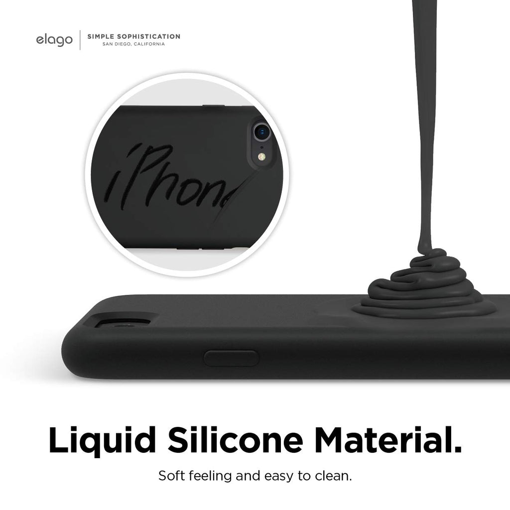 elago Liquid Silicone Case Kompatibel mit iPhone SE 2020 Hülle & Kompatibel mit iPhone 8 Hülle & Kompatibel mit iPhone 7 Hülle, Rundumschutz Handyhülle, Schutzhülle mit 3-Layer Struktur (Schwarz)