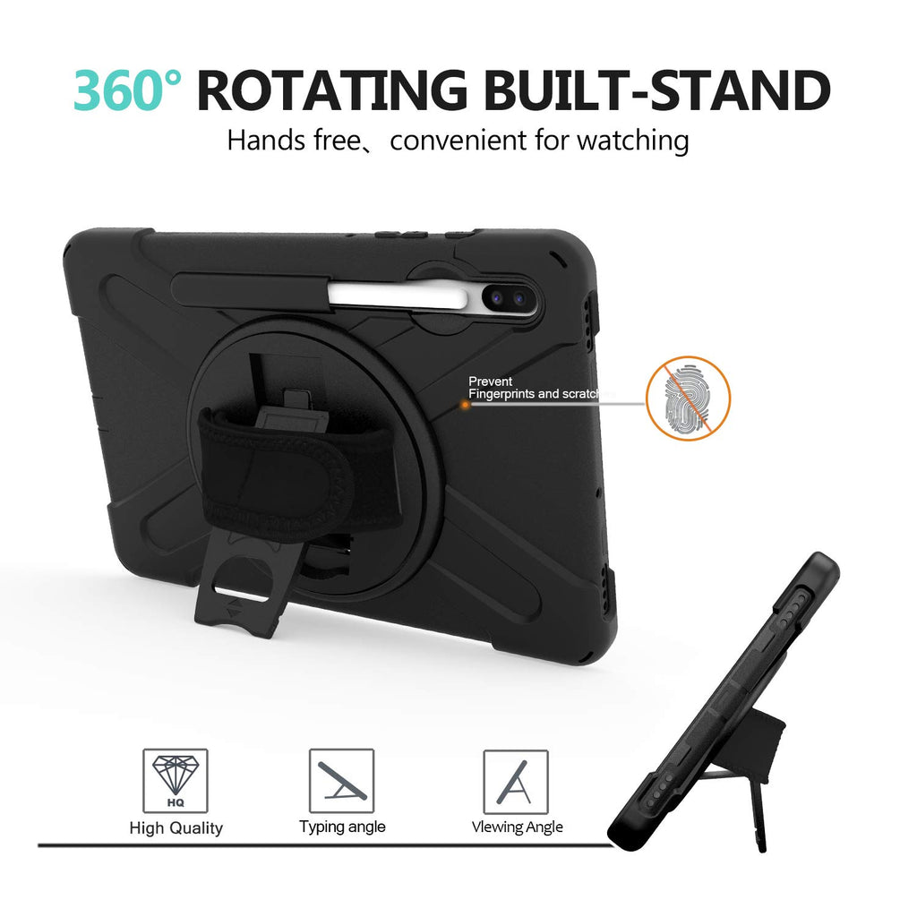 Gerutek Hülle Samsung Galaxy Tab S6 SM T860/SM T865 (10.5-Zoll), Stoßfeste Robust Panzerhülle mit Stifthalter, Drehbar Stände, Handschlaufe, Schultergurt Schutzhülle für Samsung Tab S6 10.5, Schwarz