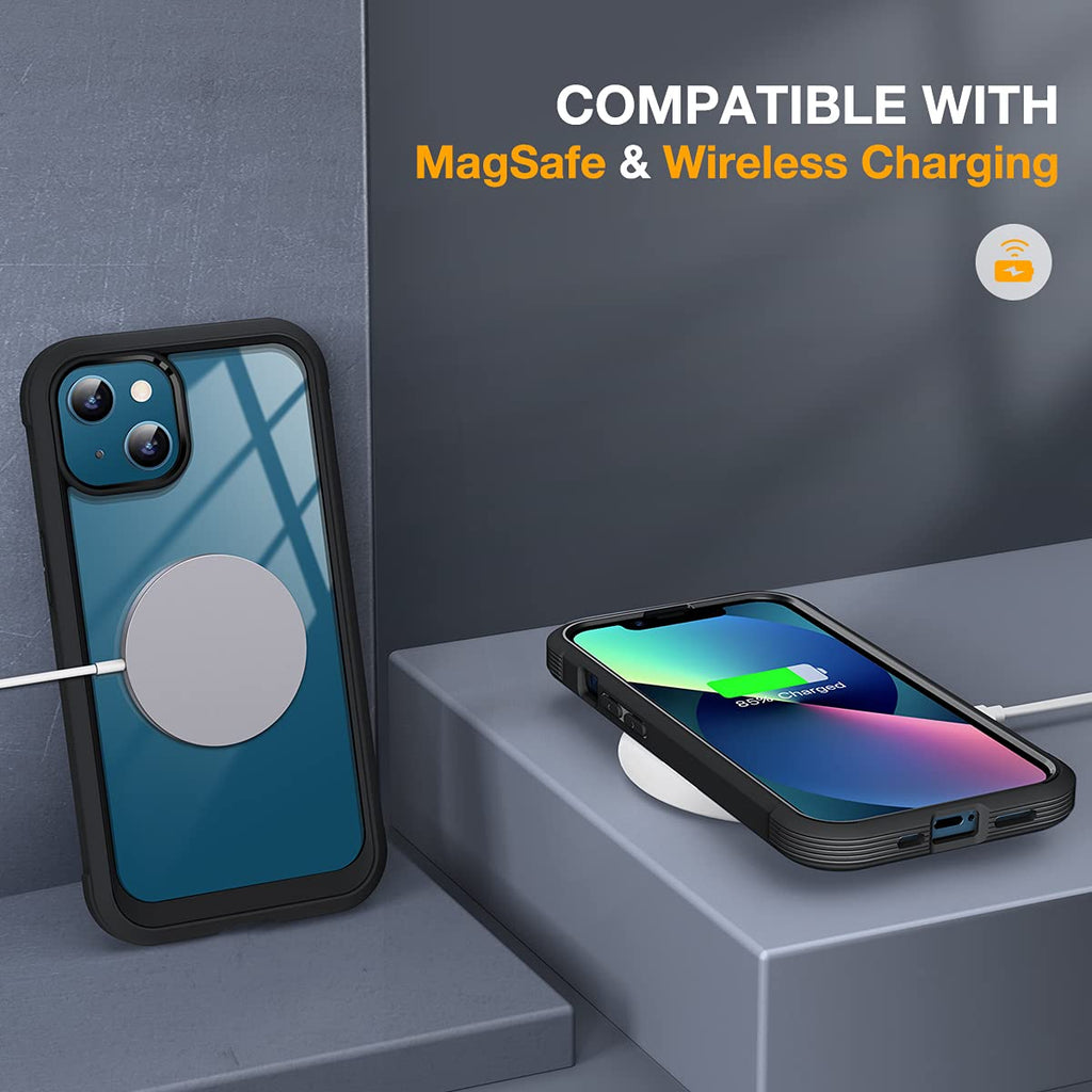 Miracase 360 Grad Hülle Kompatibel mit iPhone 13 (6.1 Zoll), Ganzkörper Schutzhülle mit eingebauter Glas Displayschutzfolie, Stoßfeste Fullbody Handyhülle, Schwarz