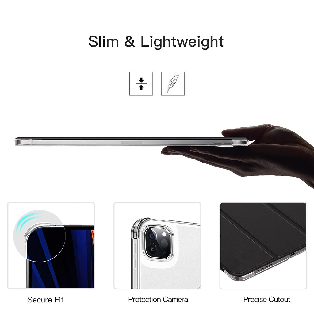ZtotopCases Hülle für iPad Pro 12.9 2021/2020,Ultra Schlank leichte und Klappständer Schutzhülle mit Transparent Harten PC Back Cover,Auto Schlaf/Aufwach für iPad Pro 12,9'' 5./4.Generation,Schwarz