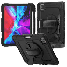 Laden Sie das Bild in den Galerie-Viewer, FSCOVER Hülle für iPad Pro 12,9 Zoll (5.Gen 2021/4. Generation 2020) 3 Layer Stoßfeste Robuste Schutzhülle für ipad 2021/2020 360 Drehbar Ständer Handschlaufe Schultergurt-Schwarz