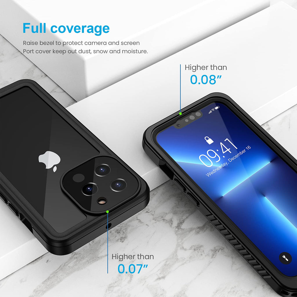 Lanhiem für iPhone 13 Pro Max Hülle (6.7"), iPhone 13 Pro Max Case IP68 Wasserdicht Handy Hülle 360 Grad Schutzhülle, Stoßfest Staubdicht Outdoor Panzerhülle mit Eingebautem Displayschutz, Schwarz