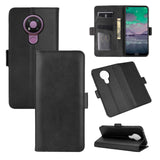 AKC Handyhülle Kompatibel mit Nokia 3.4 Hülle Fallschutz Handy-Ständer-Leder Flip Etui Handytasche Cover Echtleder Brieftasche-Schwarz