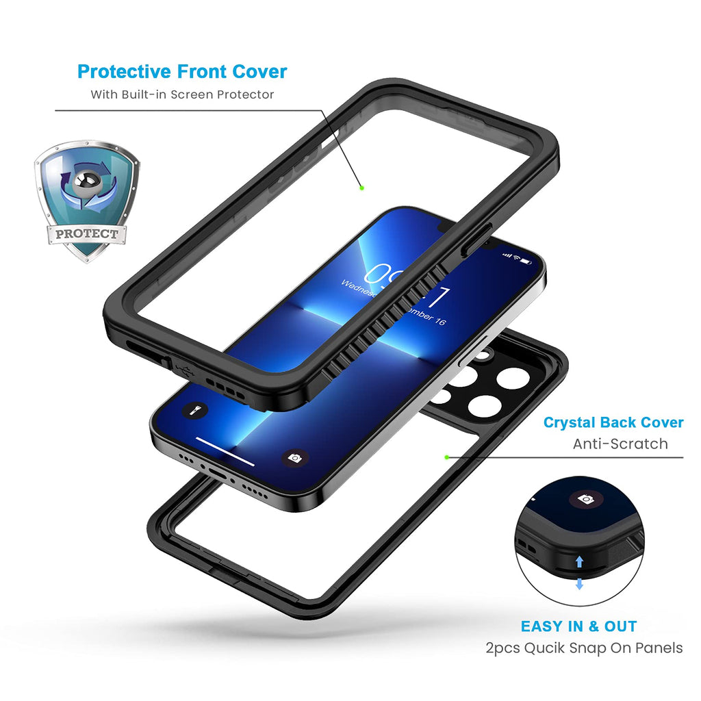 Lanhiem für iPhone 13 Pro Max Hülle (6.7"), iPhone 13 Pro Max Case IP68 Wasserdicht Handy Hülle 360 Grad Schutzhülle, Stoßfest Staubdicht Outdoor Panzerhülle mit Eingebautem Displayschutz, Schwarz