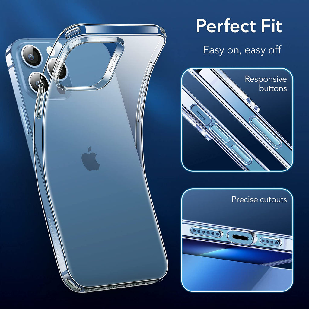 ESR Klare Silikon Hülle Kompatibel mit iPhone 13 Pro Max Hülle, Dünne Handyhülle, Kristallklare Schocksichere Schutzhülle, Transparentes Vergilbungsresistentes TPU, Klar
