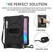 Laden Sie das Bild in den Galerie-Viewer, Gerutek Hülle Samsung Galaxy Tab S6 SM T860/SM T865 (10.5-Zoll), Stoßfeste Robust Panzerhülle mit Stifthalter, Drehbar Stände, Handschlaufe, Schultergurt Schutzhülle für Samsung Tab S6 10.5, Schwarz