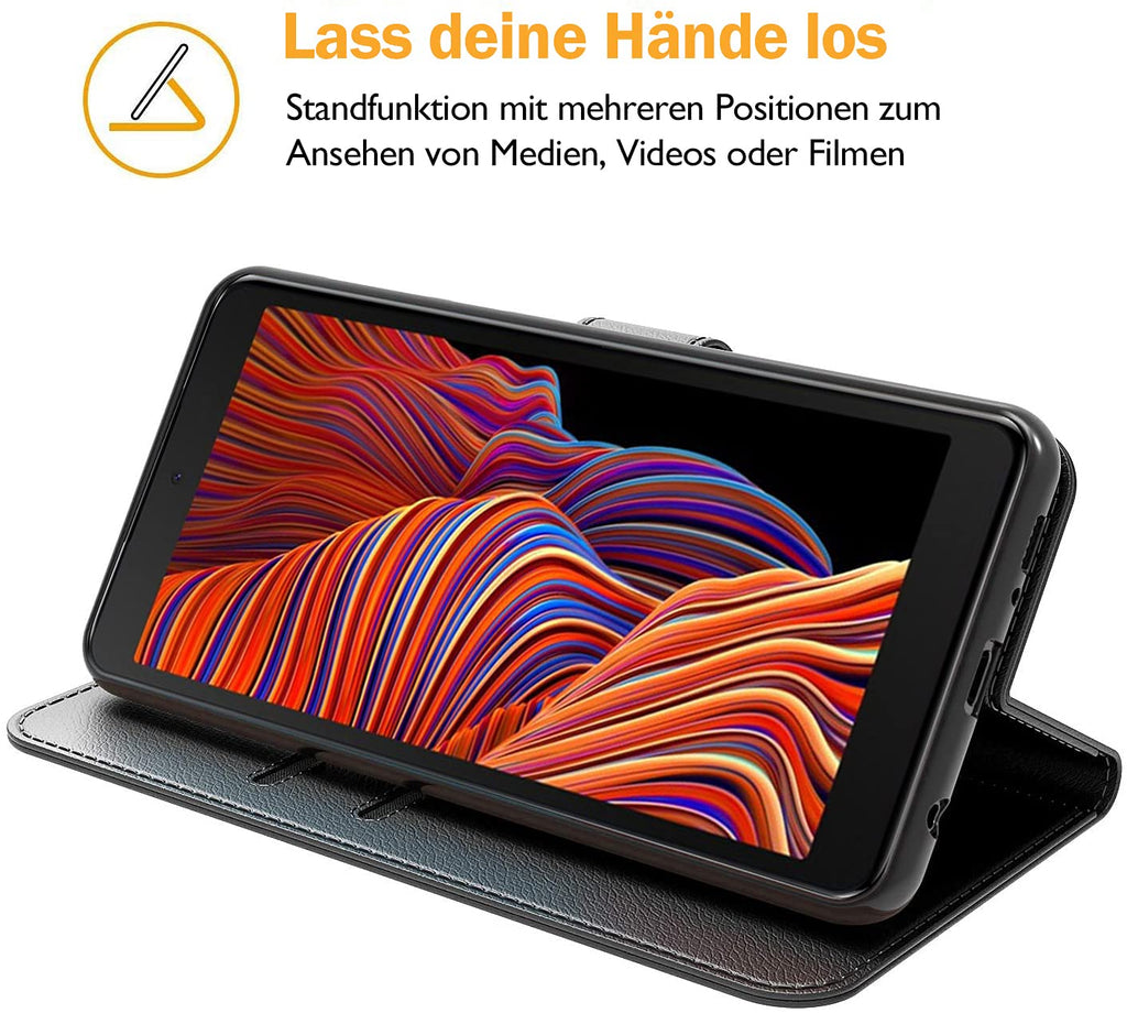 AURSTORE Handyhülle Kompatibel Mit Samsung Galaxy Xcover 5 Hülle Enterprise Edition, Premium PU Leder Schutzhülle Abdeckung, Tasche Leder Flip Case Brieftasche Etui für (Galaxy Xcover 5, Schwarz Book)