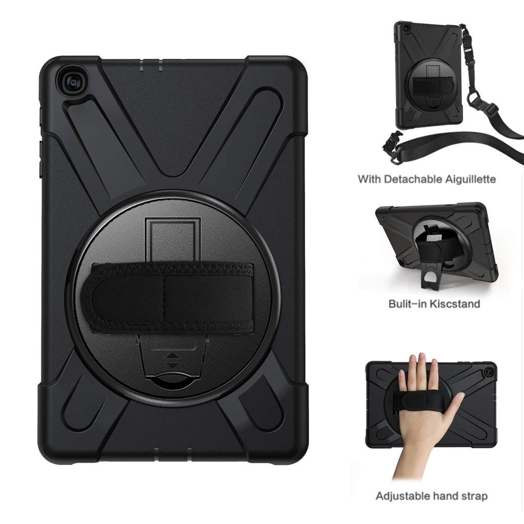Gerutek Hülle für Samsung Galaxy Tab A T510 / T515 (10,1 Zoll), Stoßfeste Robust Panzerhülle mit Drehbar Stände, Handschlaufe, Schultergurt Schutzhülle für Samsung Tab A 10.1 2019 T510 / T515, Schwarz