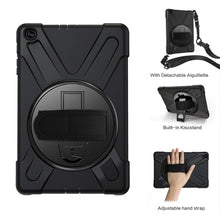 Laden Sie das Bild in den Galerie-Viewer, Gerutek Hülle für Samsung Galaxy Tab A T510 / T515 (10,1 Zoll), Stoßfeste Robust Panzerhülle mit Drehbar Stände, Handschlaufe, Schultergurt Schutzhülle für Samsung Tab A 10.1 2019 T510 / T515, Schwarz