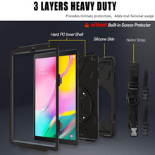 Laden Sie das Bild in den Galerie-Viewer, Gerutek Hülle für Samsung Galaxy Tab A T510 / T515 (10,1 Zoll), Stoßfeste Robust Panzerhülle mit Drehbar Stände, Handschlaufe, Schultergurt Schutzhülle für Samsung Tab A 10.1 2019 T510 / T515, Schwarz