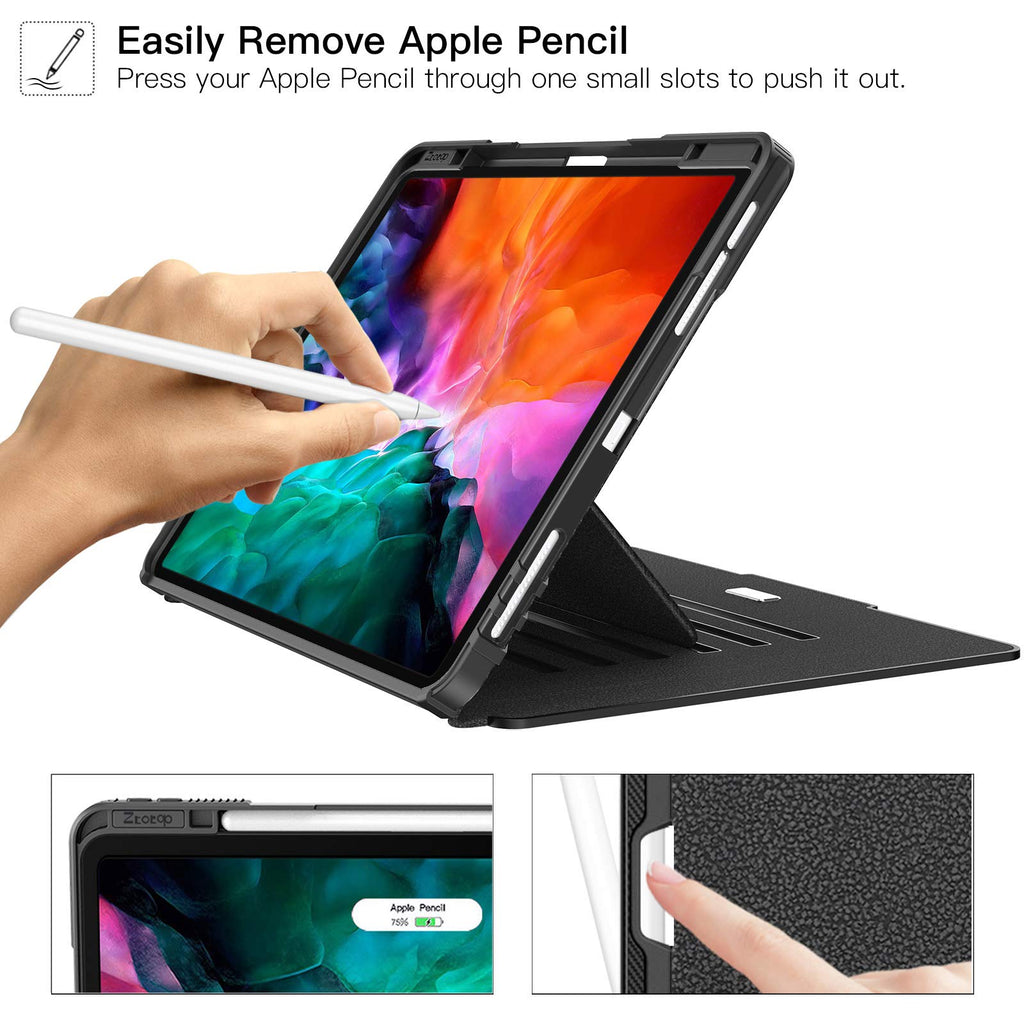 ZtotopCases Mehrfachwinkel Hülle für iPad 12.9 5th Gen 2021/,magnetisch Schutzhülle mit Stifthalter,Stoßfest Sturzfest Hülle,Automatischem Schlaf/Aufwach, für iPad Pro 12,9 Zoll 2021, Schwarz