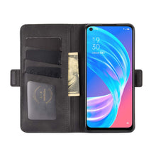 Laden Sie das Bild in den Galerie-Viewer, AKC Handyhülle Kompatibel mit Oppo A72 5G/A73 5G Hülle Fallschutz Handy-Ständer-Leder Flip Etui Handytasche Cover Echtleder Brieftasche-Schwarz