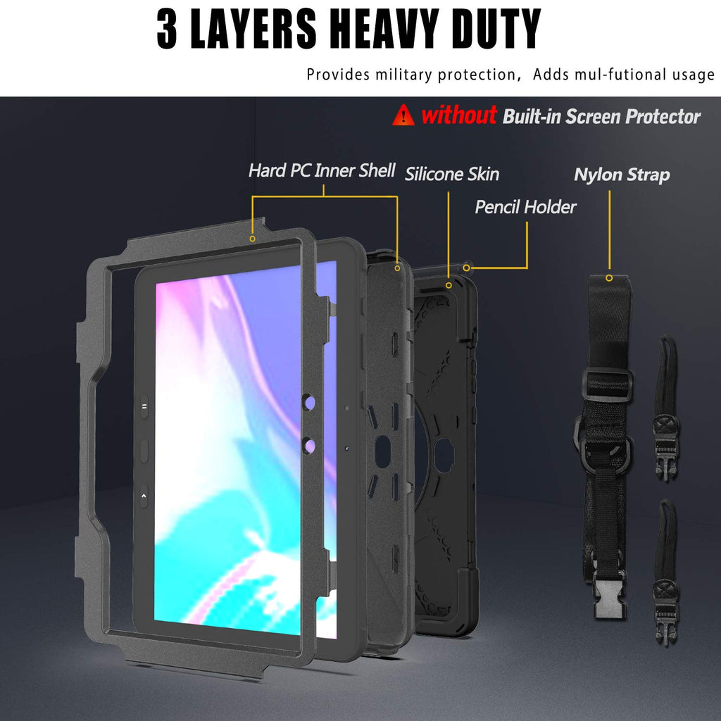 Gerutek Hülle Samsung Galaxy Tab Active Pro T545 / T540 (10,1 Zoll), Stoßfeste Robust Panzerhülle mit Drehbar Stände, Handschlaufe, Schultergurt Schutzhülle für Samsung Tab Active Pro 10.1, Schwarz