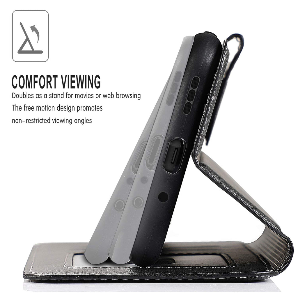 LeYi Hülle für Xiaomi Redmi 9C / 9C PU Leder Handyhülle Stoßfest Wallet Etui Magnet Schutzhülle Tasche Slim Silikon Soft Cover Bumper TPU Case für Handy Redmi 9C Matt Schwarz