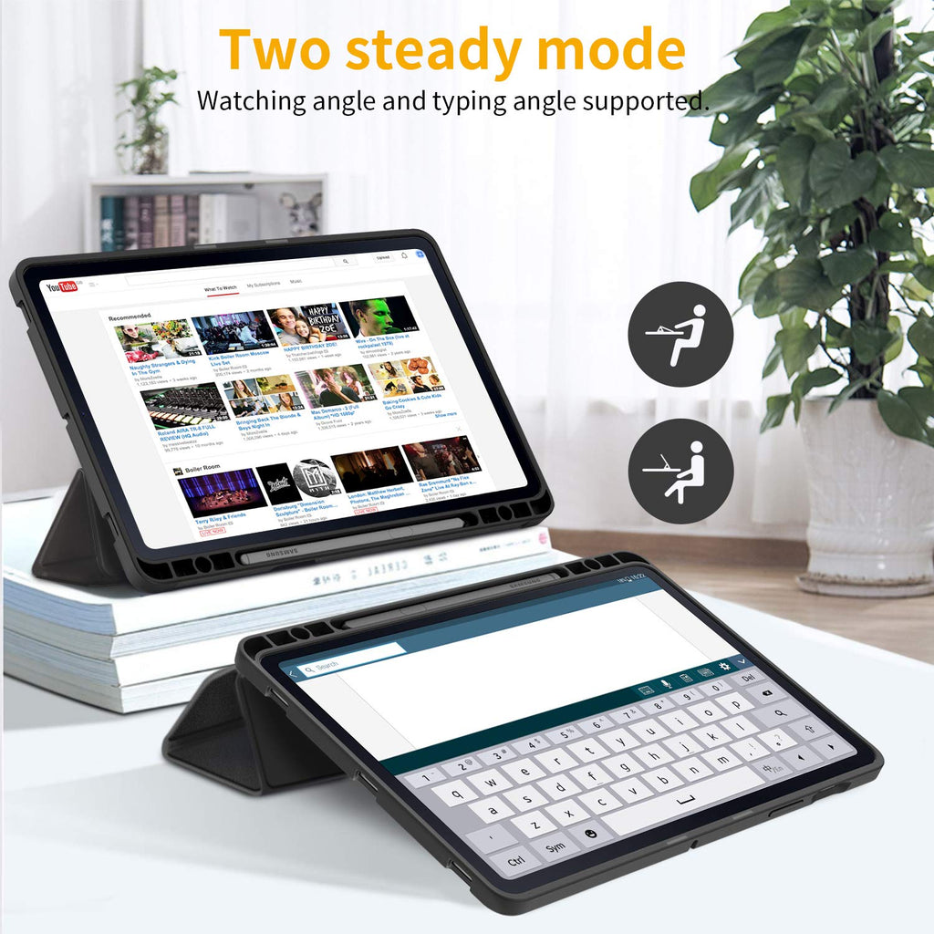 EasyAcc Hülle Kompatibel mit Samsung Galaxy Tab S7+ Plus 12.4 2020 - Ultra Dünn mit Standfunktion Slim PU Leder Schutzhülle Passt für Samsung Galaxy Tab S7 Plus 12.4 2020, Schwarz
