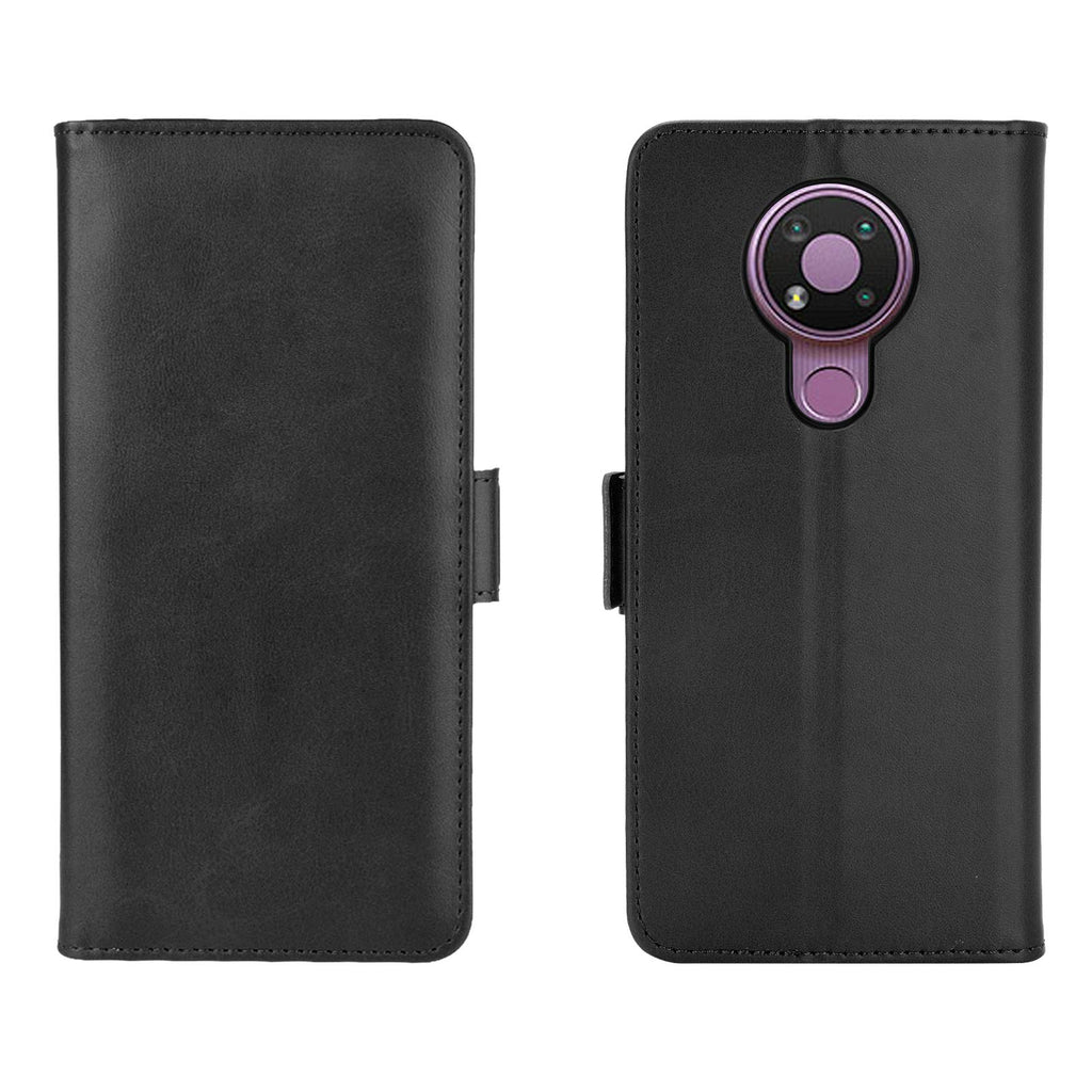 AKC Handyhülle Kompatibel mit Nokia 3.4 Hülle Fallschutz Handy-Ständer-Leder Flip Etui Handytasche Cover Echtleder Brieftasche-Schwarz