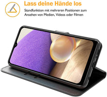 Laden Sie das Bild in den Galerie-Viewer, AURSTORE Handyhülle Kompatibel Mit Samsung Galaxy A32 5G Hülle, Premium PU Leder Schutzhülle Abdeckung, Magnetverschluss,Tasche Leder Flip Case Brieftasche Etui für (Samsung A32 5G, Schwarz Book)