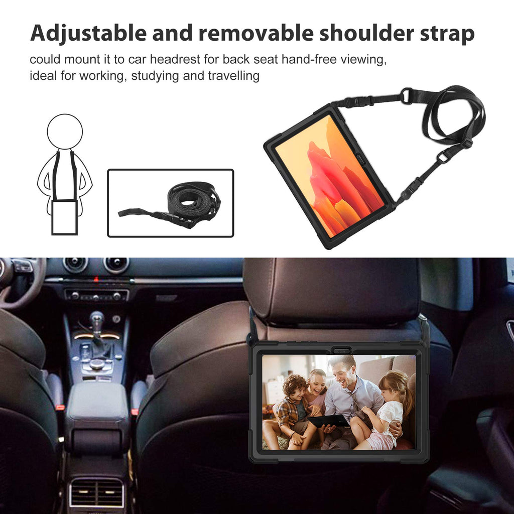 ProCase Hart Hülle für Galaxy Tab A7 10.4” 2020(SM-T500 T505 T507), Stoßfest Schutzhülle mit verstellbar Handschlaufe, Robust Heavy Duty Hybrid –Schwarz