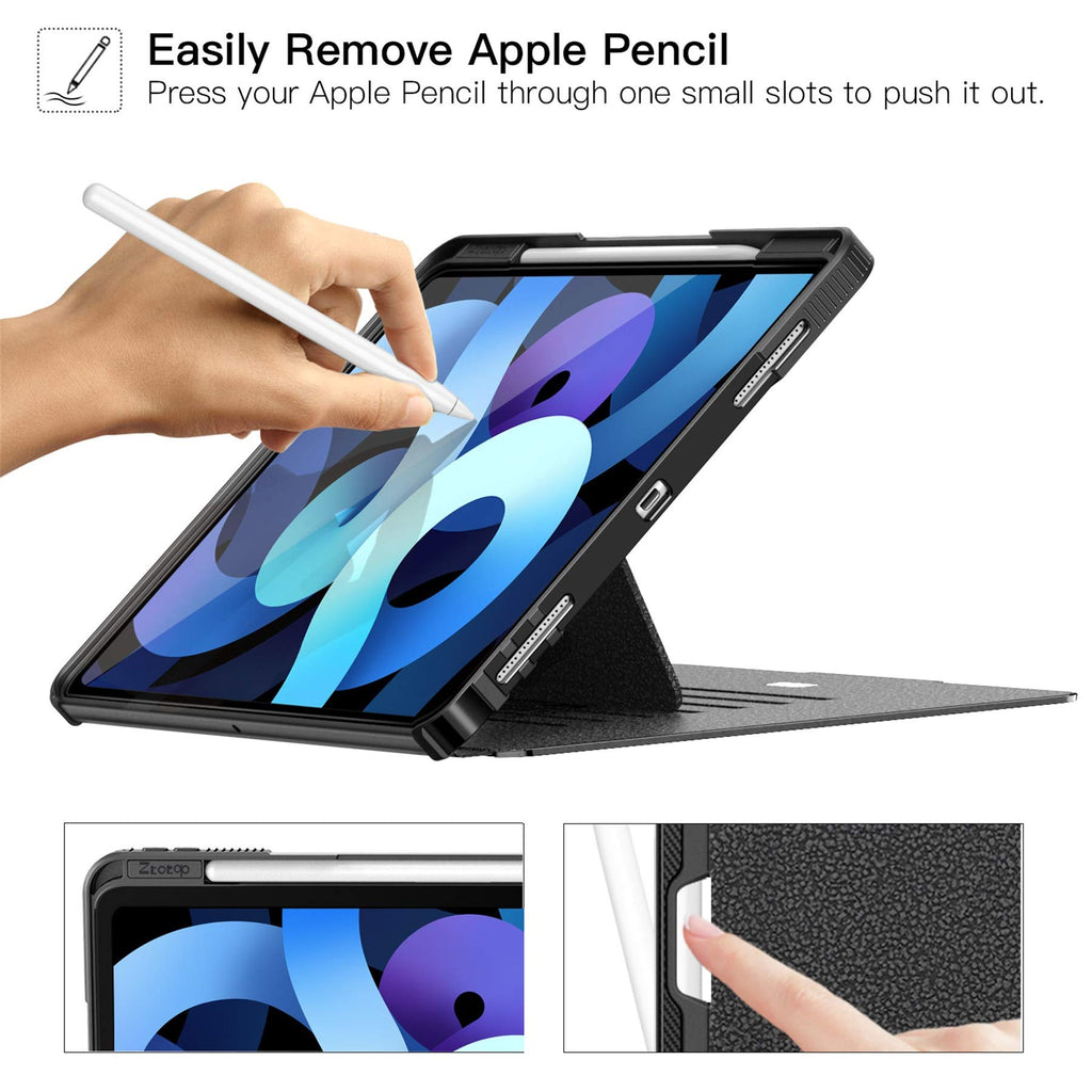ZtotopCase Hülle für iPad Air 4 10.9 2020, Robuste Stoßfeste Magnetisch Schutzhülle, mit Mehrfachwinkel, Stifthalter, für iPad Air 4 10,9 Zoll 2020, Schwarz, ZTPC-iPad 10.8 DJD Black-us_SML