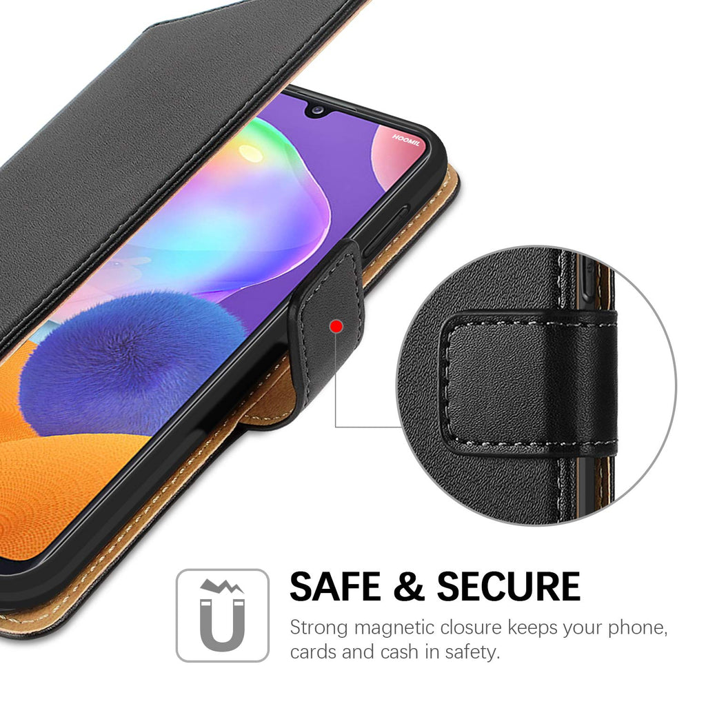 HOOMIL Handyhülle für Samsung Galaxy A31 Hülle, Premium PU Leder Flip Case Schutzhülle für Samsung Galaxy A31 Tasche, Schwarz