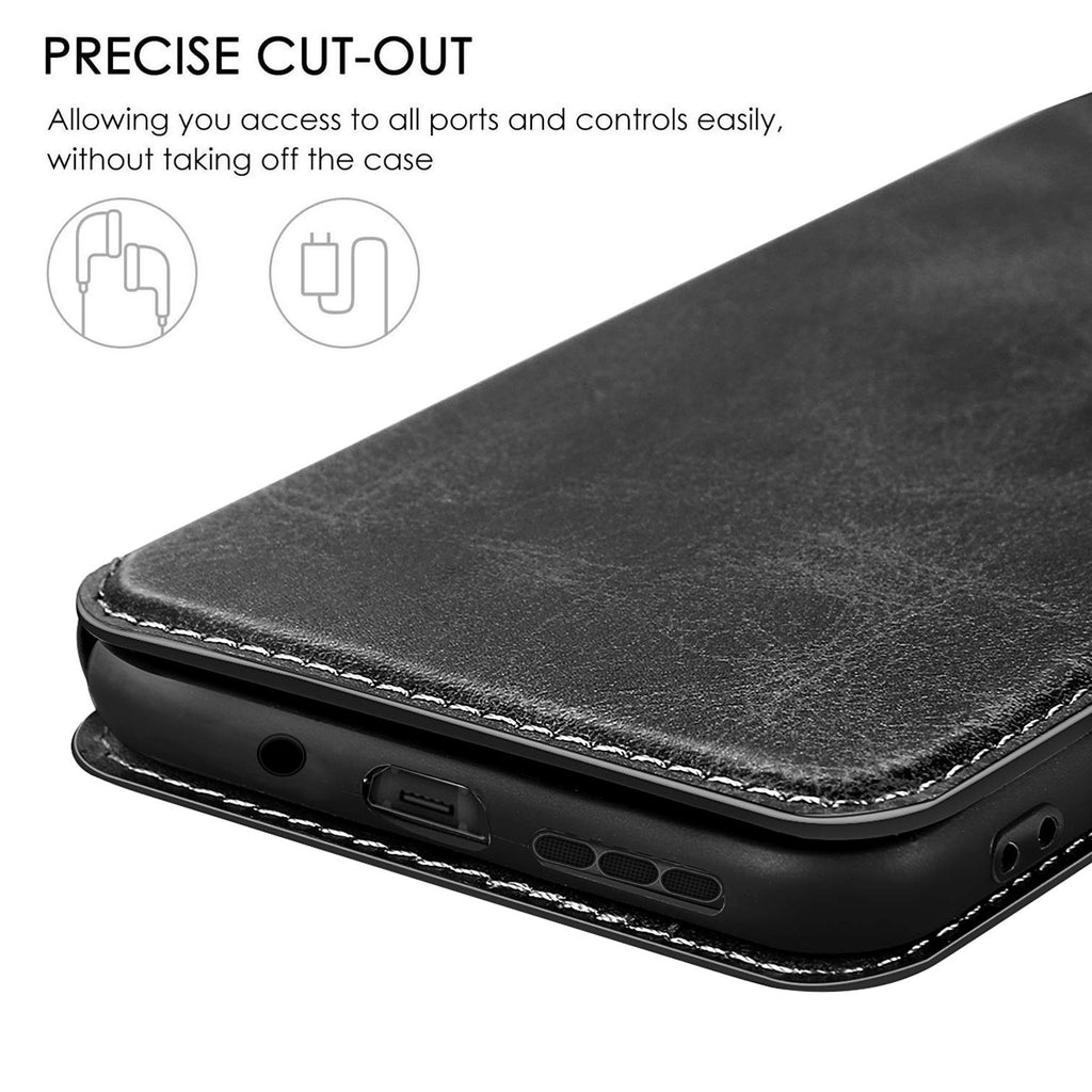 LeYi Hülle für Xiaomi Redmi 9C / 9C PU Leder Handyhülle Stoßfest Wallet Etui Magnet Schutzhülle Tasche Slim Silikon Soft Cover Bumper TPU Case für Handy Redmi 9C Matt Schwarz