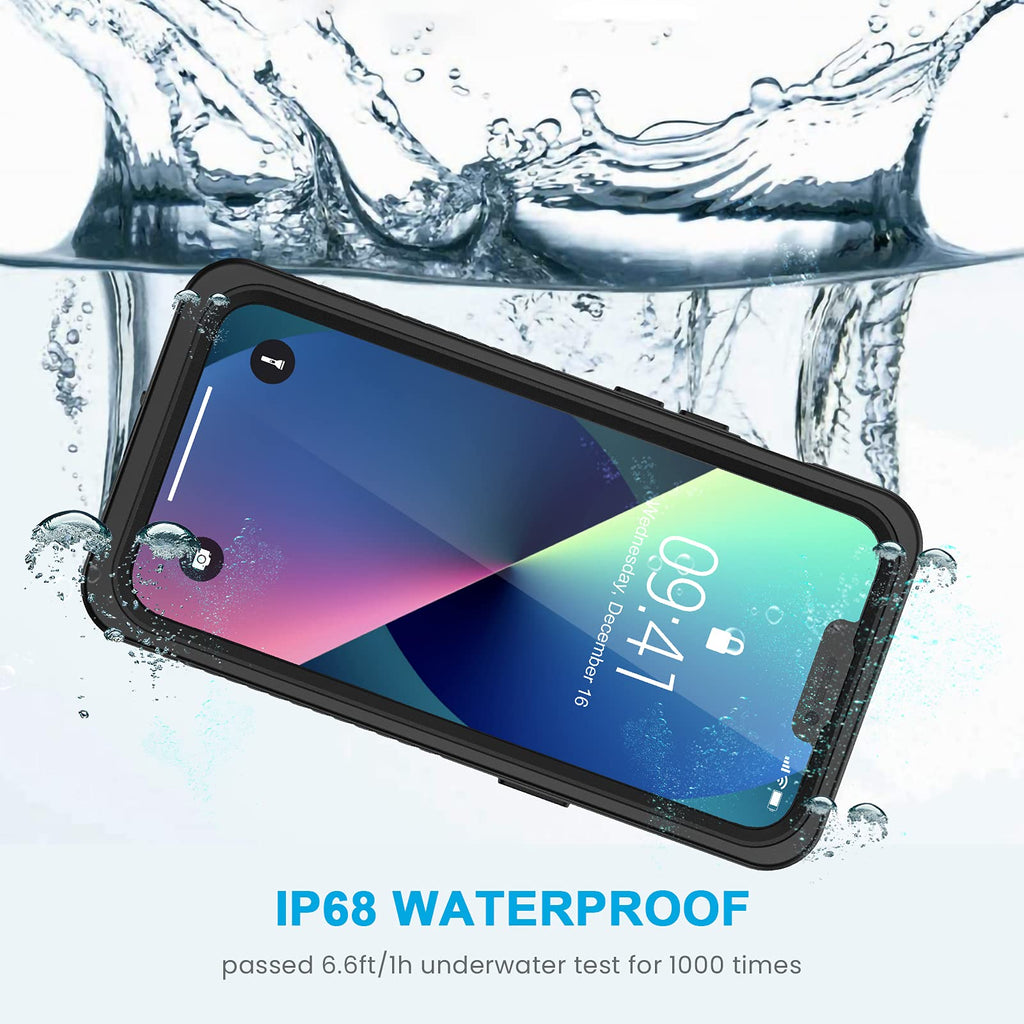 Lanhiem für iPhone 13 Hülle (6.1"), iPhone 13 Case IP68 Wasserdicht Handy Hülle 360 Grad Schutzhülle, Stoßfest Staubdicht Outdoor Panzerhülle mit Eingebautem Displayschutz, Schwarz