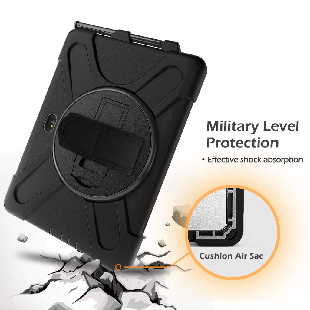 Gerutek Hülle Samsung Galaxy Tab Active Pro T545 / T540 (10,1 Zoll), Stoßfeste Robust Panzerhülle mit Drehbar Stände, Handschlaufe, Schultergurt Schutzhülle für Samsung Tab Active Pro 10.1, Schwarz
