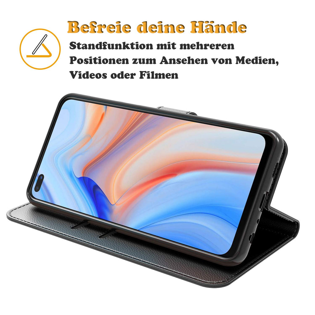 AURSTORE Handyhülle für Oppo Reno4 Z 5G Hülle, Premium PU Leder Bookcase, mehrere Farben, Tasche Kunstleder Flip Case Brieftasche Etui Schutzhülle Kompatibel Mit (Oppo Reno 4Z, Schwarz)