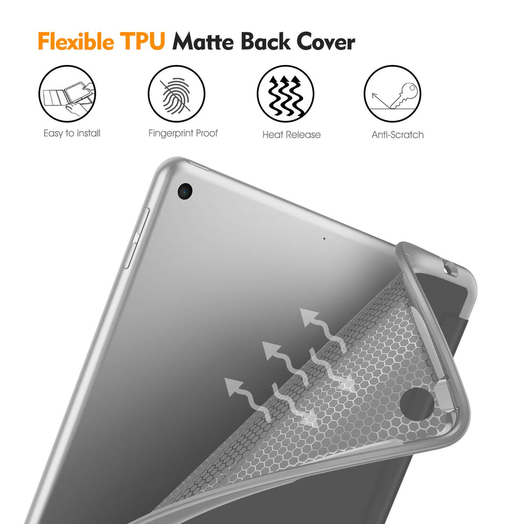 Fintie Hülle für iPad 8. Generation (2020) / 7. Gen (2019) 10.2 Zoll - Superleicht Soft TPU Rückseite Abdeckung Schutzhülle mit eingebautem Pencil Halter, Auto Sleep/Wake, Himmelgrau