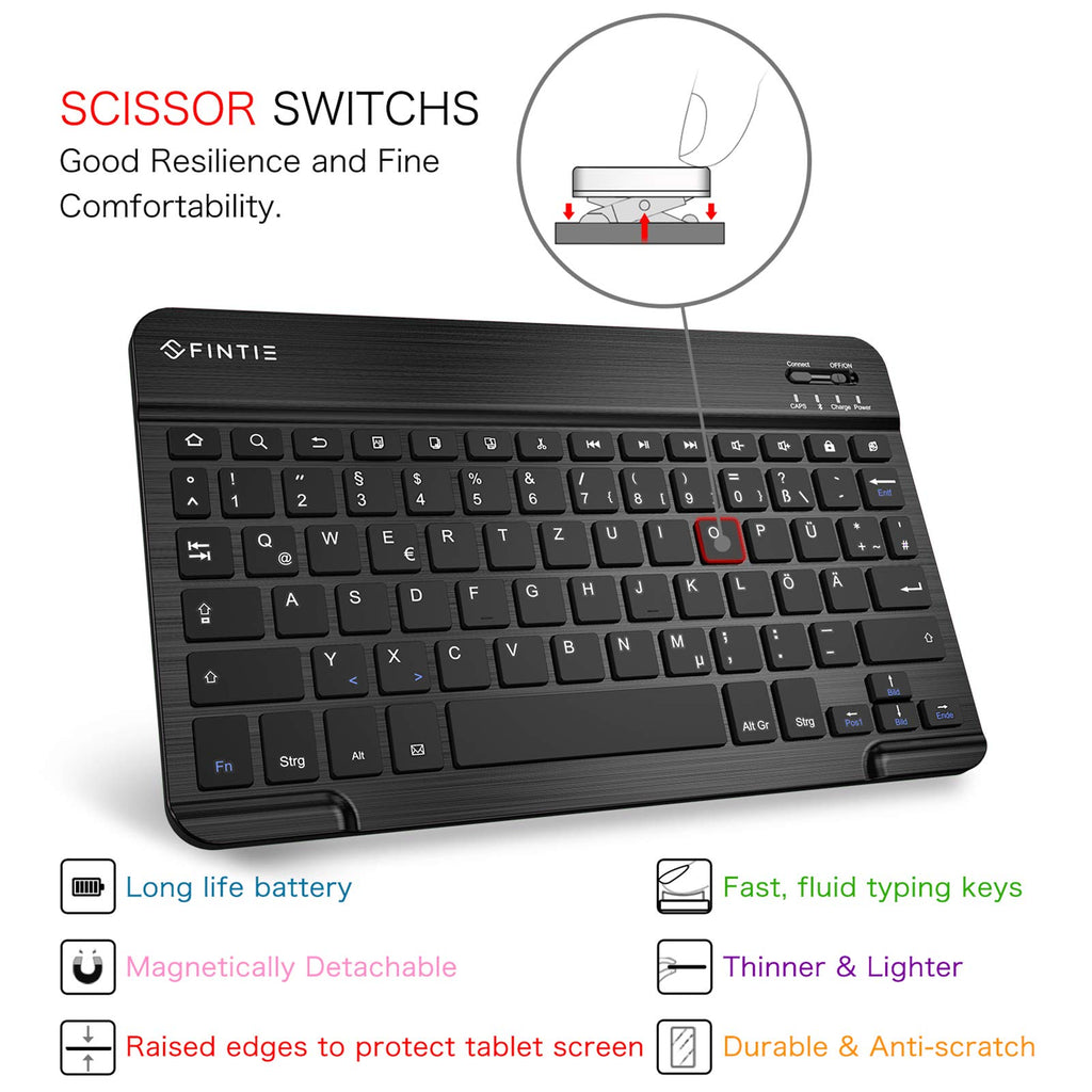 Fintie Tastatur Hülle für Samsung Galaxy Tab A 10.1 Zoll 2019 SM-T510/T515 Tablet-PC - Ultradünn leicht Schutzhülle mit magnetisch Abnehmbarer drahtloser Deutscher Bluetooth Tastatur, Schwarz