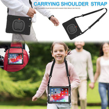 Laden Sie das Bild in den Galerie-Viewer, iPad 9th/ 8th/ 7th Generation Case (iPad 10.2 inch Rugged Case 2021/2020/2019) with Screen Protector, Rotating Stand/Pencil Holder/Carrying Shoulder Strap (Black)
