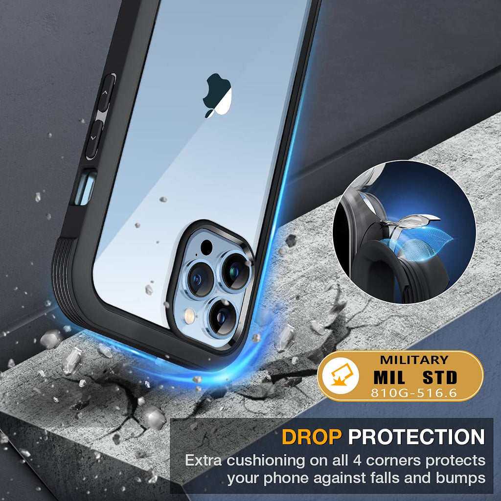 Miracase 360 Grad Hülle Kompatibel mit iPhone 13 Pro Max(6.7 Zoll), Ganzkörper Schutzhülle mit eingebauter Glas Displayschutzfolie, Stoßfeste Fullbody Handyhülle, Schwarz