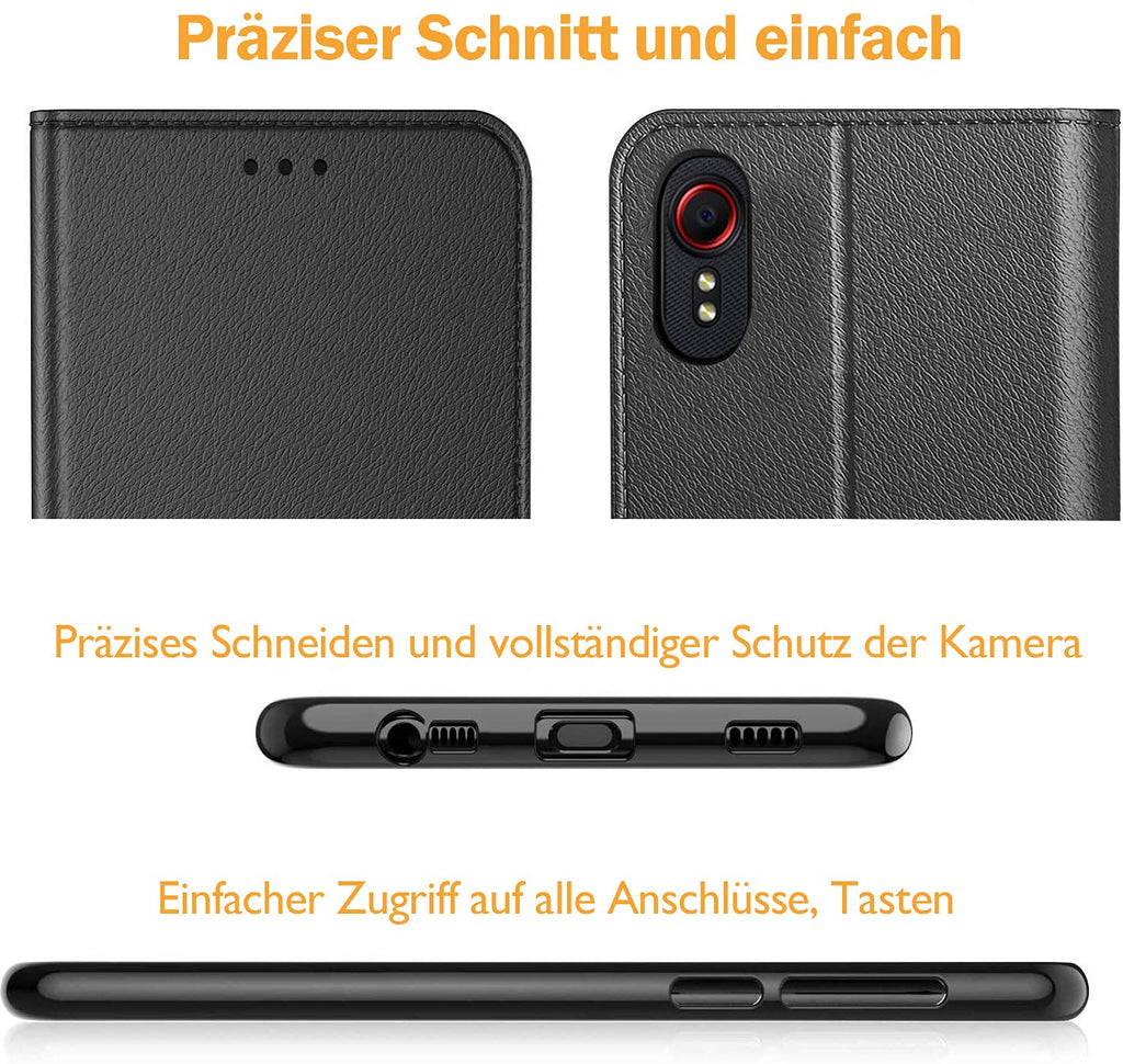 AURSTORE Handyhülle Kompatibel Mit Samsung Galaxy Xcover 5 Hülle Enterprise Edition, Premium PU Leder Schutzhülle Abdeckung, Tasche Leder Flip Case Brieftasche Etui für (Galaxy Xcover 5, Schwarz Book)