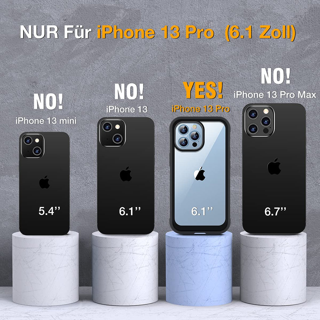 Miracase 360 Grad Hülle Kompatibel mit iPhone 13 Pro, Ganzkörper Schutzhülle mit eingebauter Glas Displayschutzfolie, Stoßfeste Fullbody Handyhülle, Schwarz