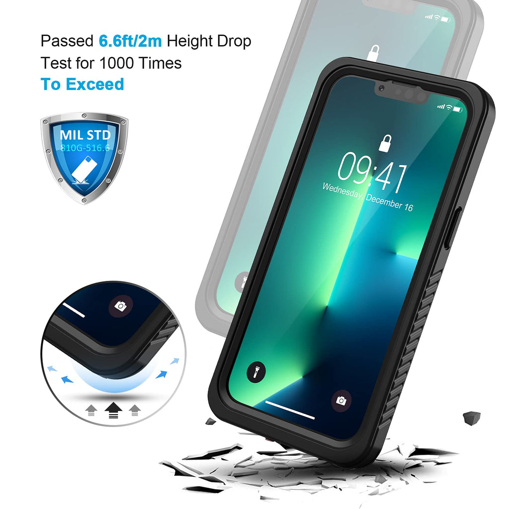 Lanhiem für iPhone 13 Pro Hülle (6.1"), iPhone 13 Pro Case IP68 Wasserdicht Handy Hülle 360 Grad Schutzhülle, Stoßfest Staubdicht Outdoor Panzerhülle mit Eingebautem Displayschutz, Schwarz