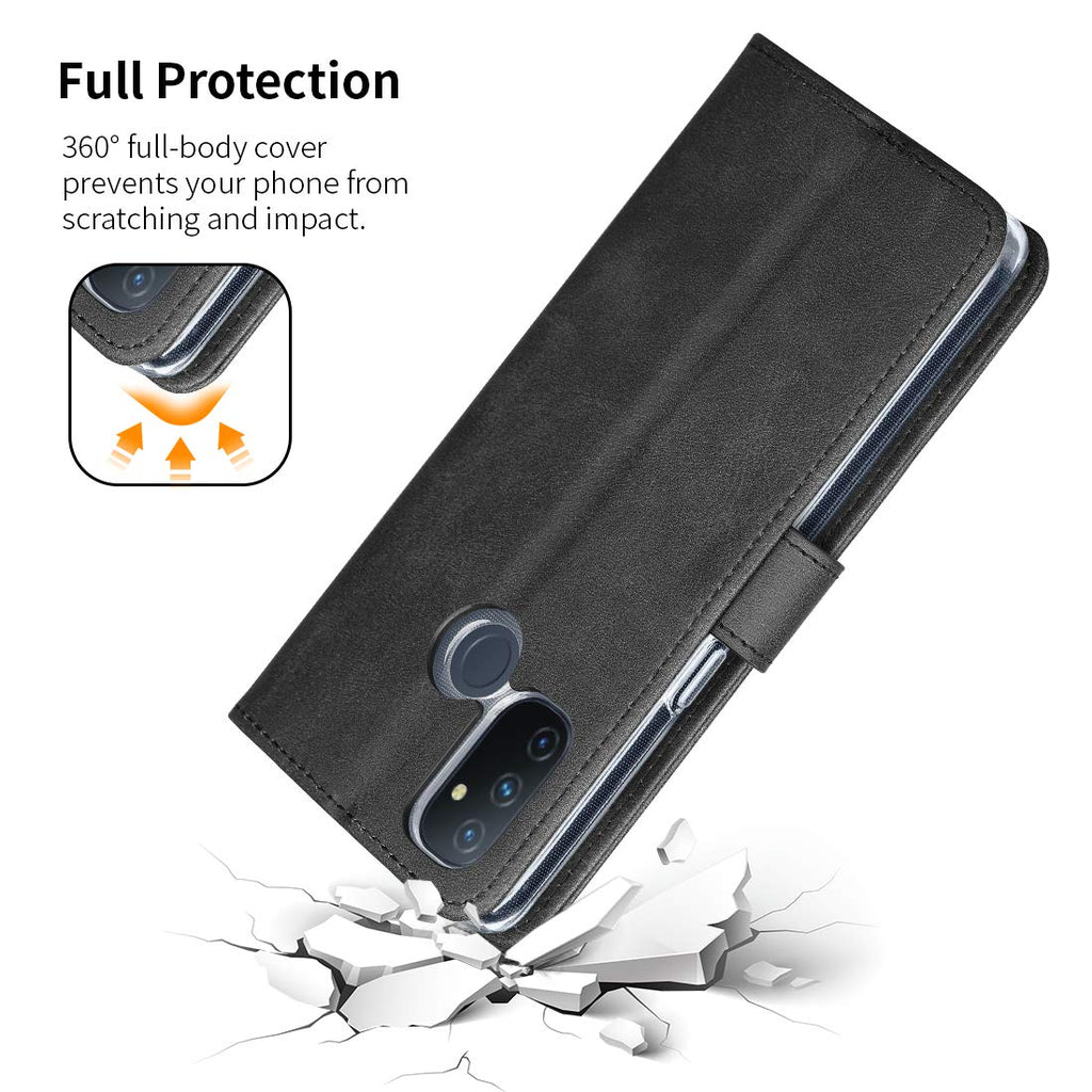 Cresee für OnePlus Nord N100 Hülle, PU Leder Handyhülle mit 3 Kartenfächer, Schutzhülle Case Tasche Magnetverschluss Flip Cover Stoßfest für Nord N100 (Schwarz)