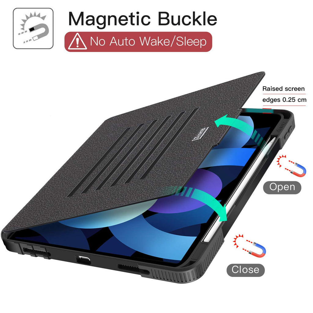 ZtotopCase Hülle für iPad Air 4 10.9 2020, Robuste Stoßfeste Magnetisch Schutzhülle, mit Mehrfachwinkel, Stifthalter, für iPad Air 4 10,9 Zoll 2020, Schwarz, ZTPC-iPad 10.8 DJD Black-us_SML